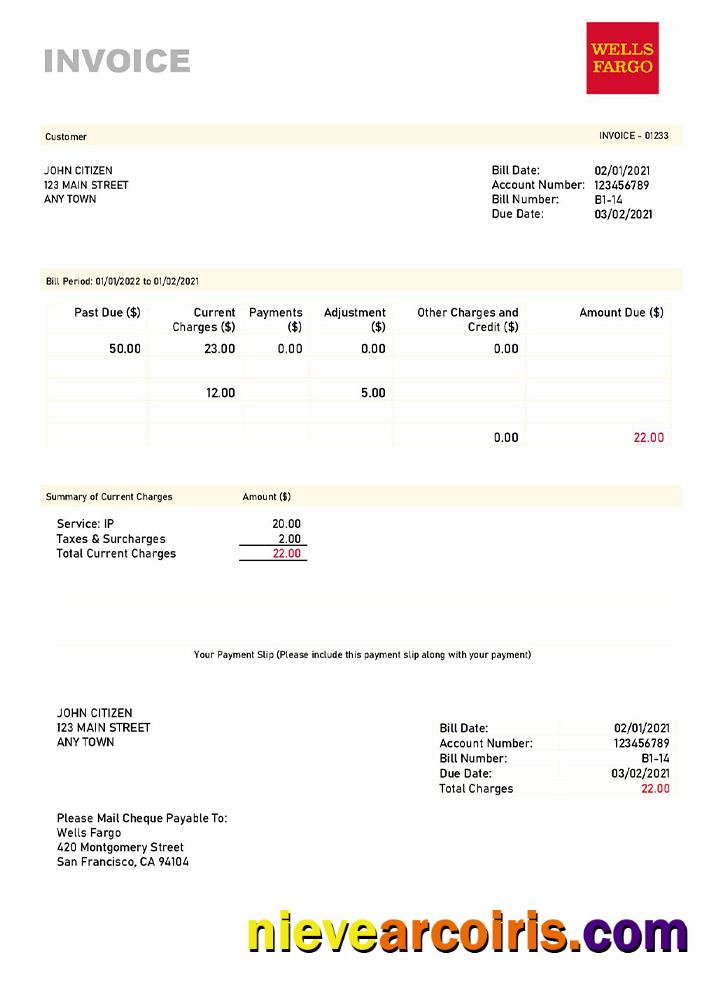 USA Wells Fargo invoice
